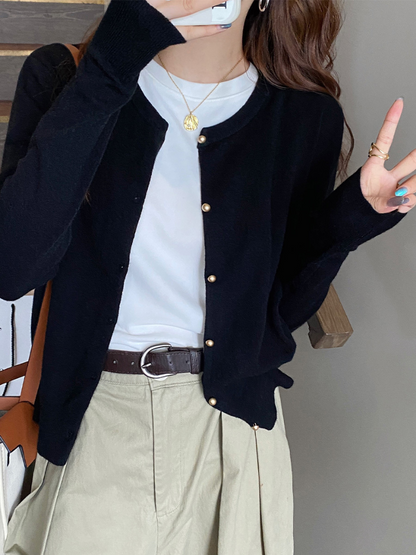 Korean Slim Fit Knit Cardigan for Women – Long Sleeve Single Breasted Casual Jumper