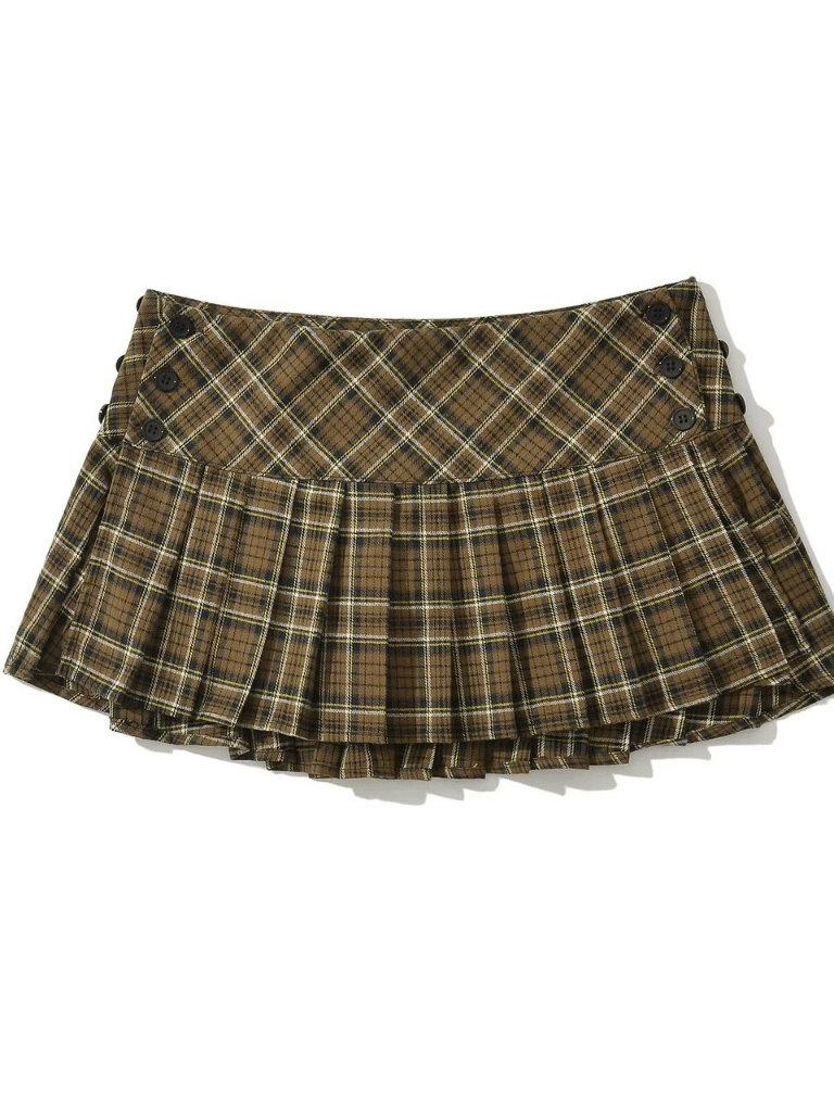 Vintage Korean Plaid Mini Skirt – Y2K Preppy Pleated Style for Women
