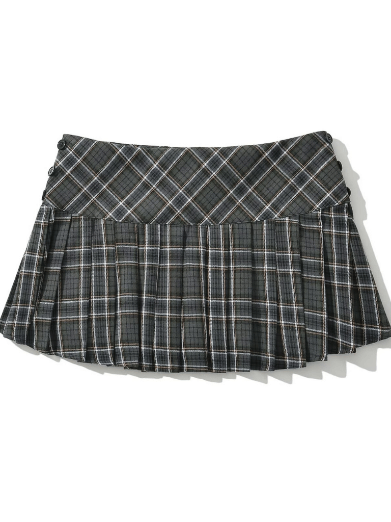 Vintage Korean Plaid Mini Skirt – Y2K Preppy Pleated Style for Women
