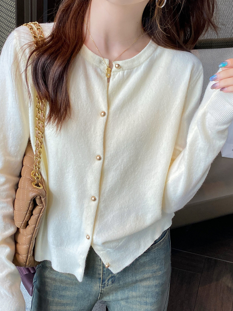 Korean Slim Fit Knit Cardigan for Women – Long Sleeve Single Breasted Casual Jumper