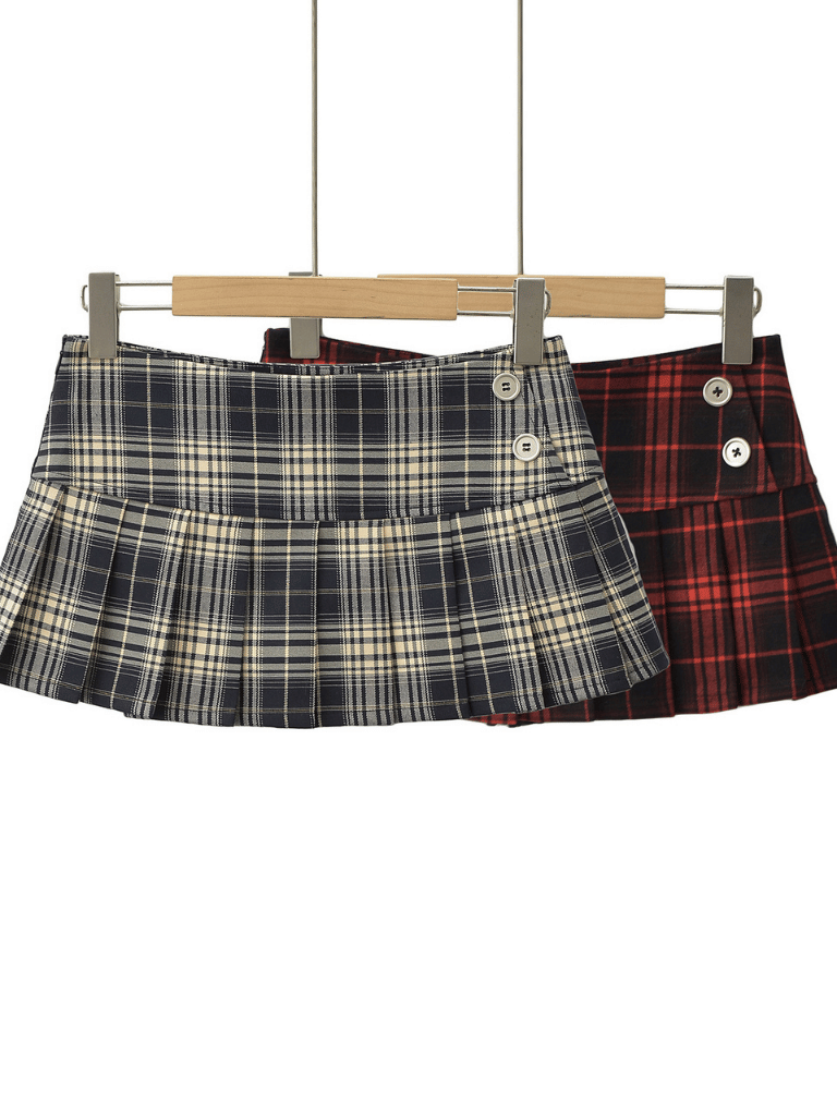Vintage Korean Plaid Mini Skirt – Y2K Preppy Pleated Style for Women