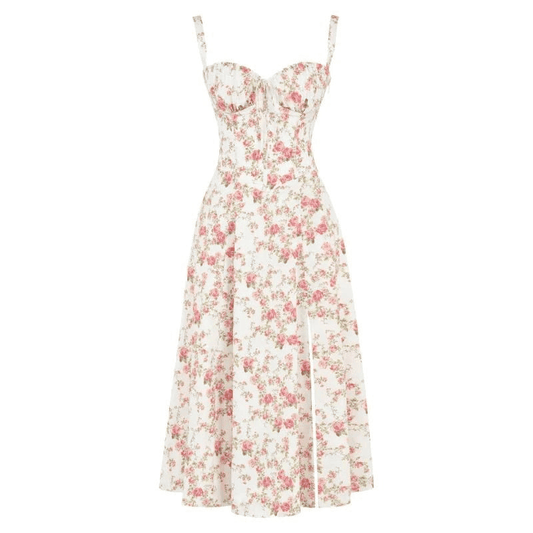 Floral Waist-Shaper Bustier Dress – Adjustable Lace-Up Sundress
