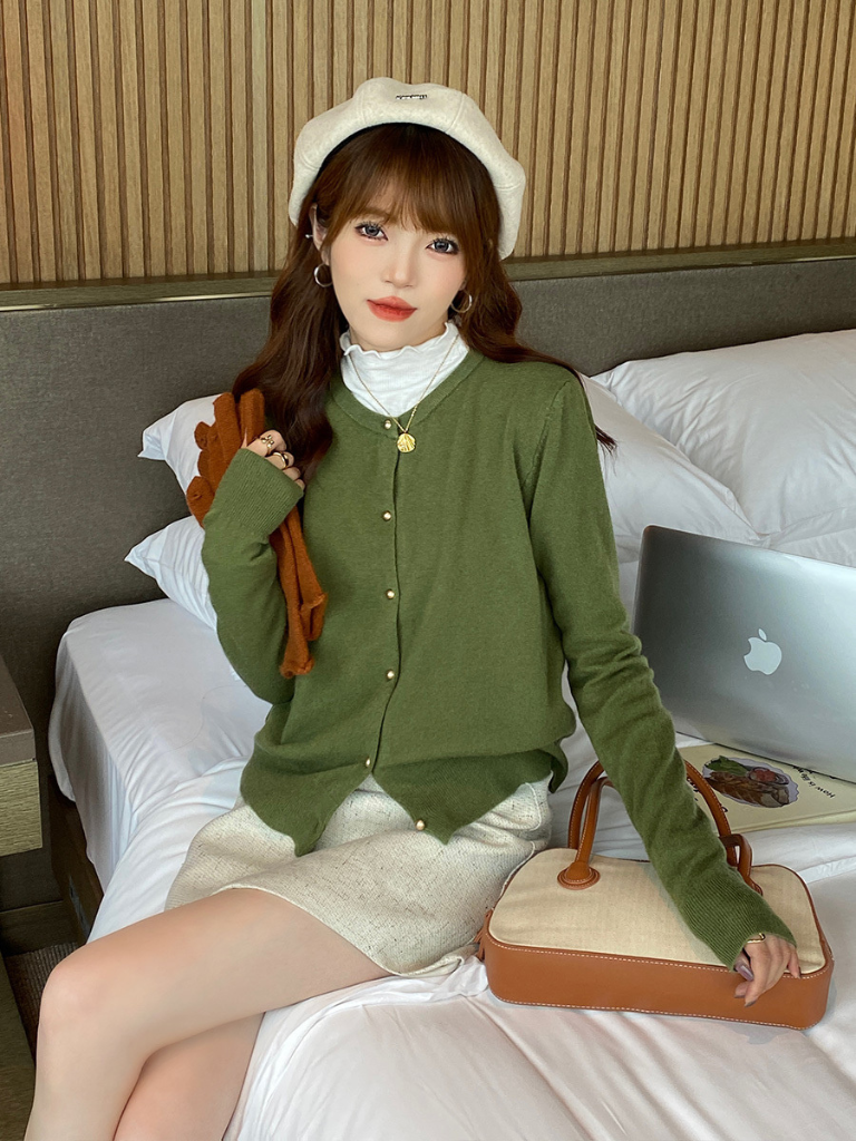 Korean Slim Fit Knit Cardigan for Women – Long Sleeve Single Breasted Casual Jumper