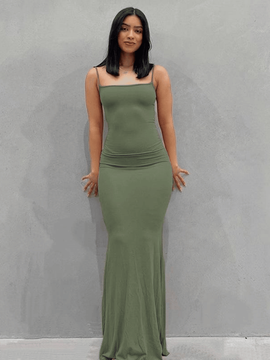 Elegant Satin Slip Backless Maxi Dress for Women – Sexy Bodycon Party & Evening Gown