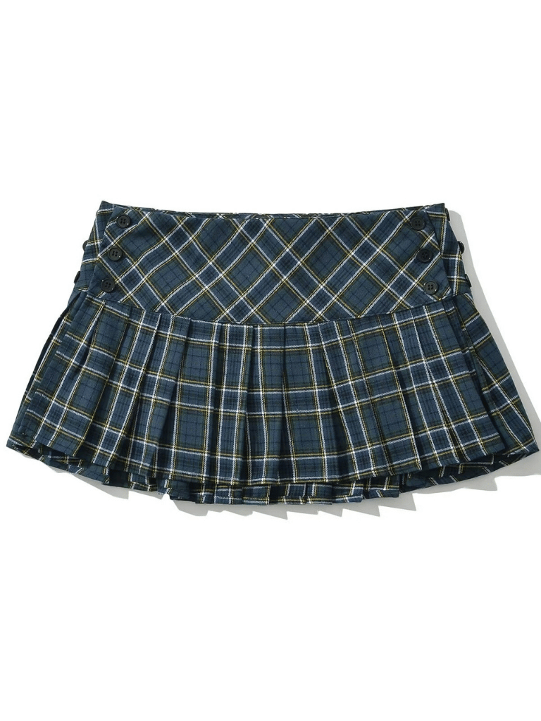 Vintage Korean Plaid Mini Skirt – Y2K Preppy Pleated Style for Women