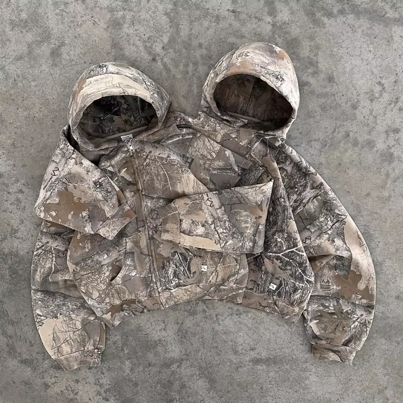 Y2K Oversized Camo Hoodie – Unisex Streetwear Pullover with Retro Camouflage Print