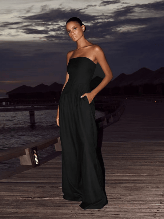 Sexy Backless Women’s Off-Shoulder Wide Leg Jumpsuit with Pockets