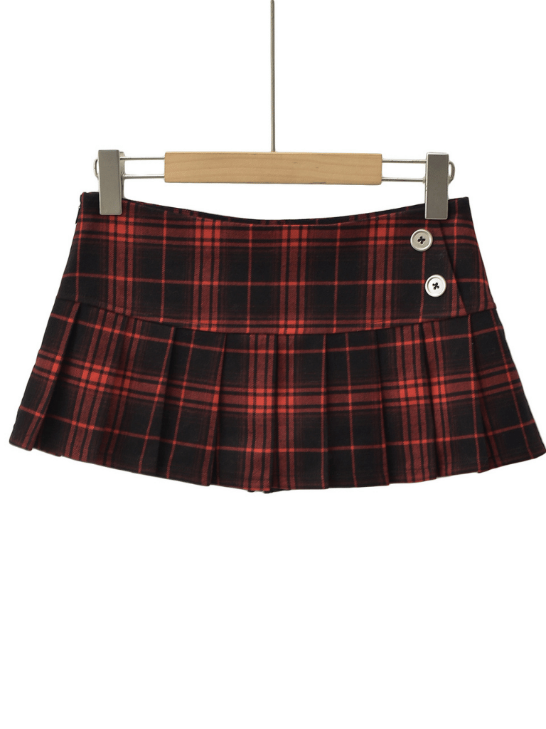 Vintage Korean Plaid Mini Skirt – Y2K Preppy Pleated Style for Women