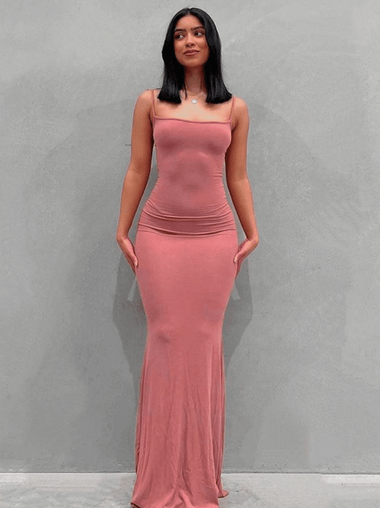 Elegant Satin Slip Backless Maxi Dress for Women – Sexy Bodycon Party & Evening Gown