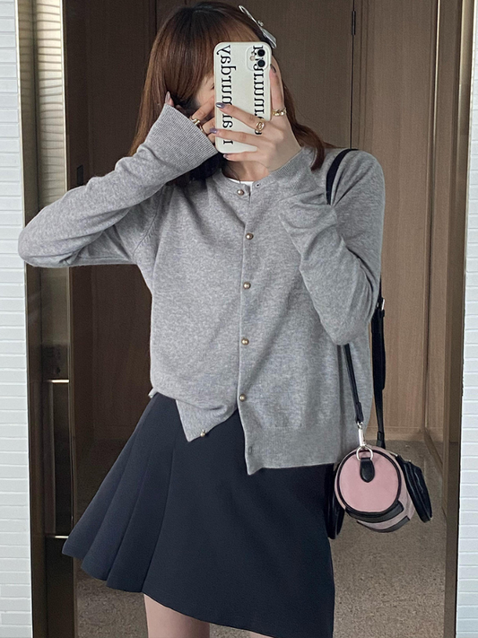 Korean Slim Fit Knit Cardigan for Women – Long Sleeve Single Breasted Casual Jumper