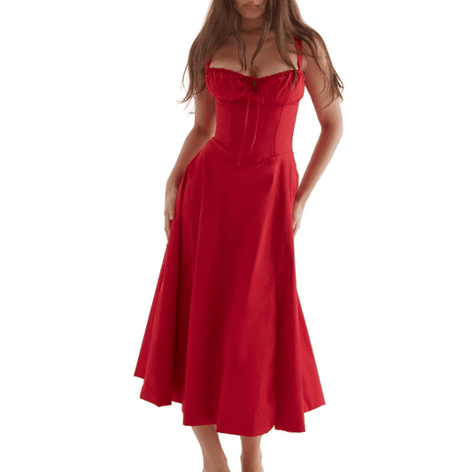 Floral Waist-Shaper Bustier Dress – Adjustable Lace-Up Sundress