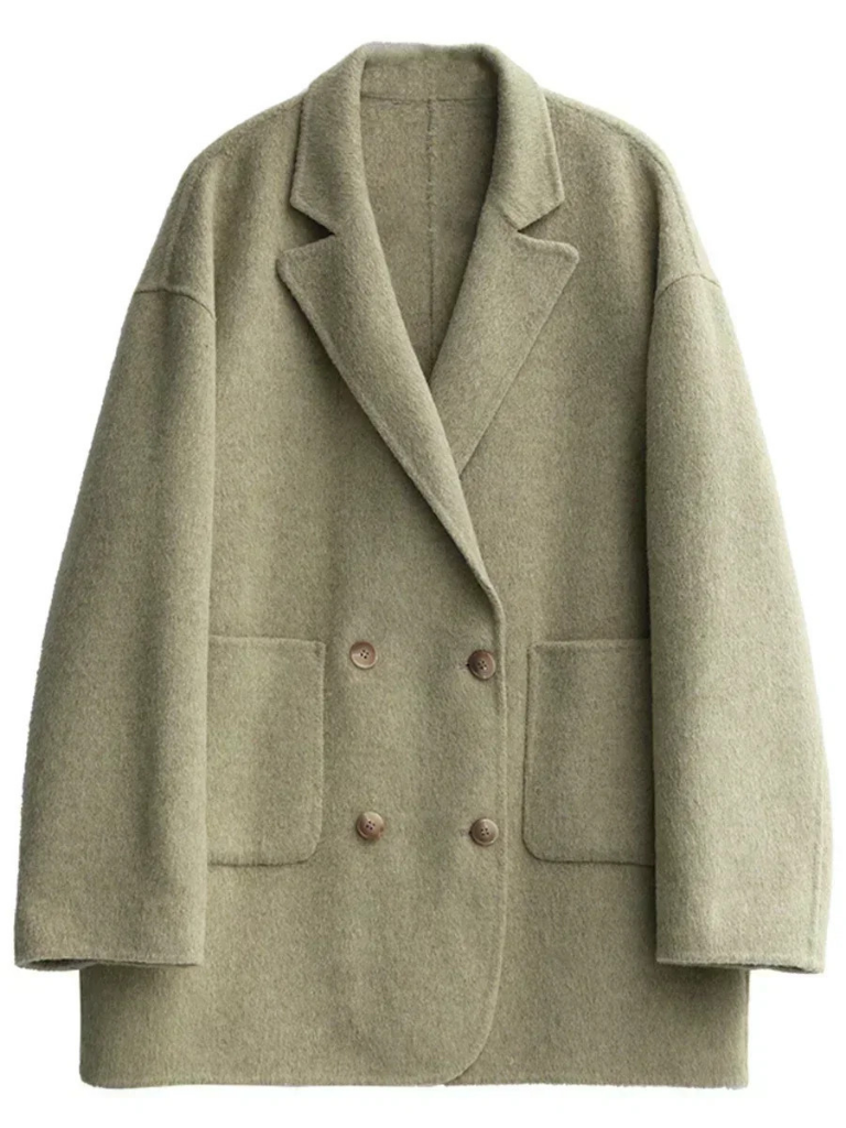 Women’s Wool Blend Double-Breasted Retro Coat – Elegant Office Lady Winter Outerwear