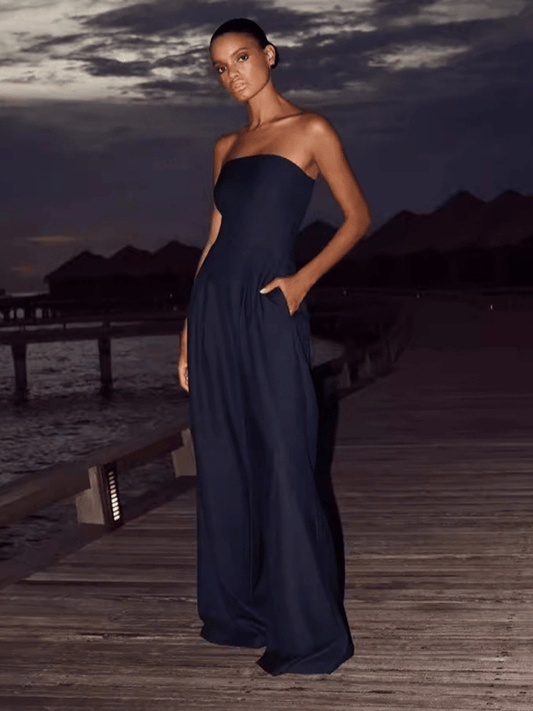 Sexy Backless Women’s Off-Shoulder Wide Leg Jumpsuit with Pockets