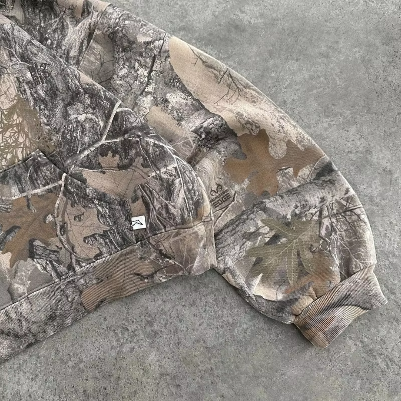 Y2K Oversized Camo Hoodie – Unisex Streetwear Pullover with Retro Camouflage Print