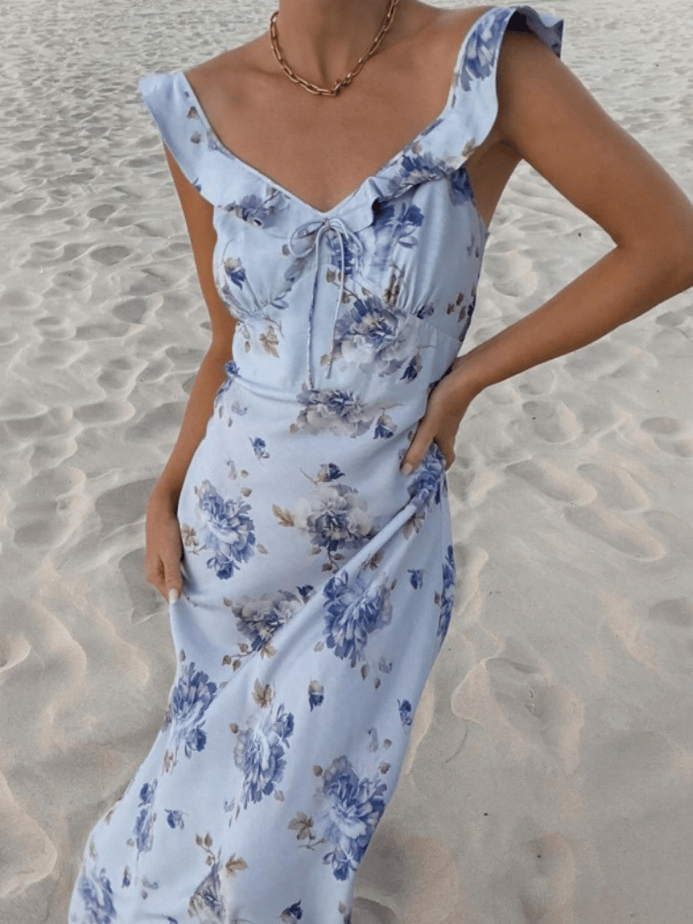 Women’s Floral Print Plunge Maxi Dress – Sexy Backless Summer Vacation Outfit