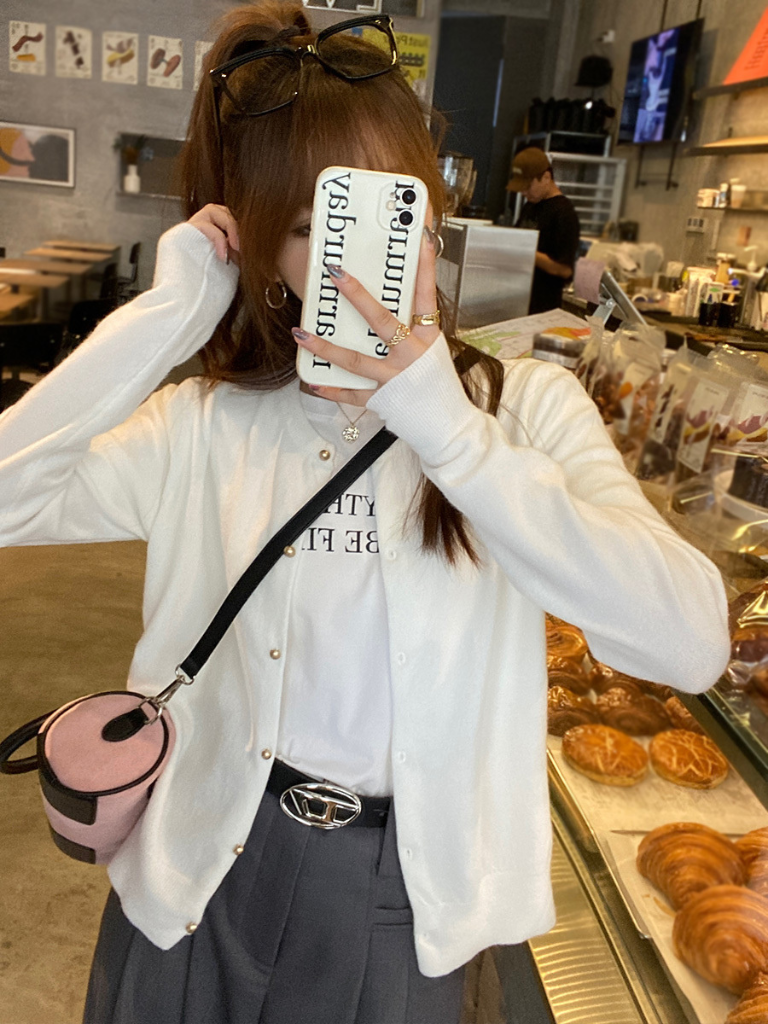 Korean Slim Fit Knit Cardigan for Women – Long Sleeve Single Breasted Casual Jumper