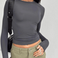 Women’s Casual Long Sleeve Slim Fit T-Shirt – Stretch Cotton Streetwear Top