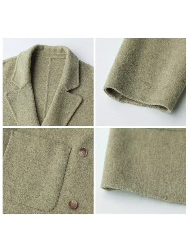 Women’s Wool Blend Double-Breasted Retro Coat – Elegant Office Lady Winter Outerwear