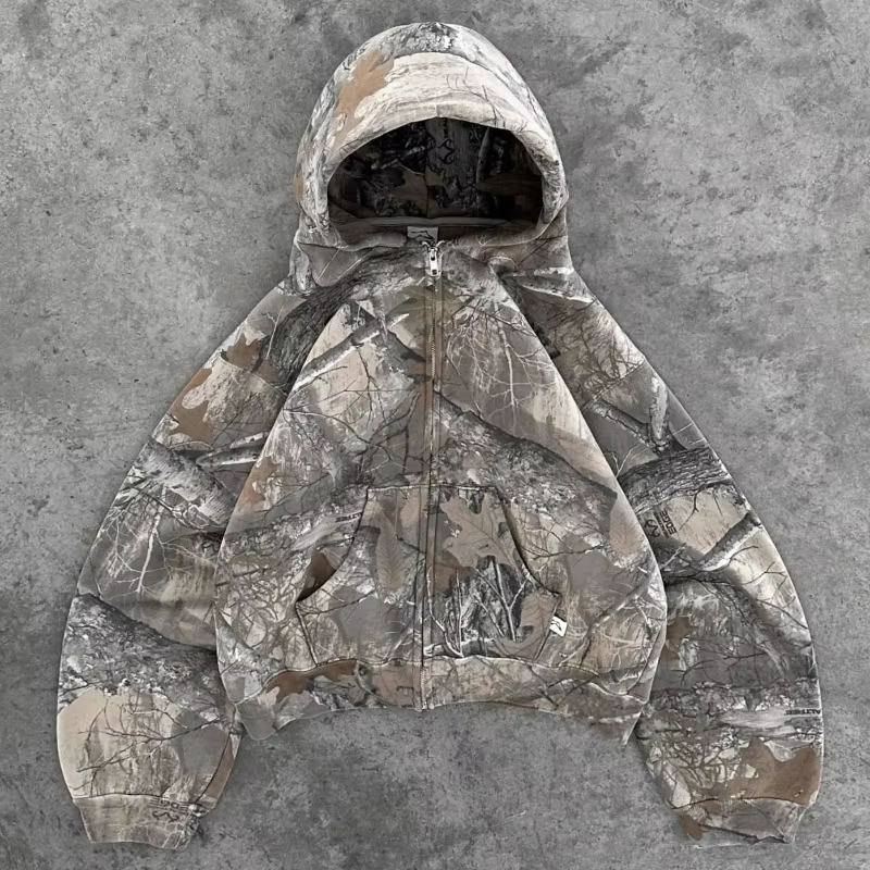 Y2K Oversized Camo Hoodie – Unisex Streetwear Pullover with Retro Camouflage Print