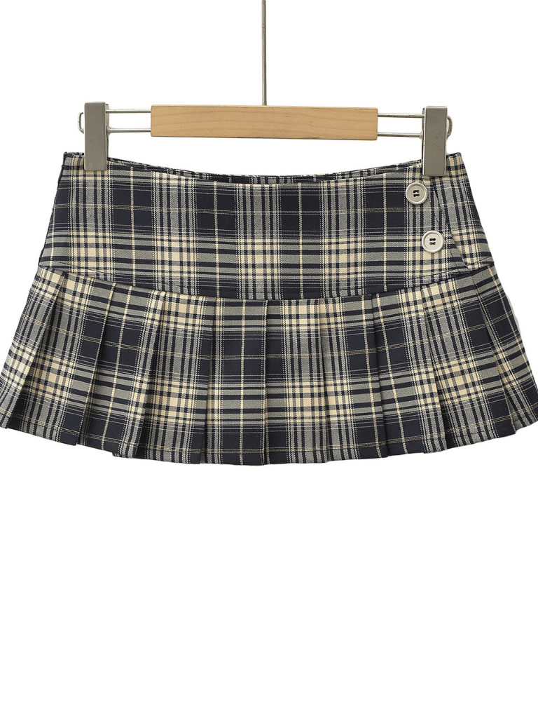 Vintage Korean Plaid Mini Skirt – Y2K Preppy Pleated Style for Women