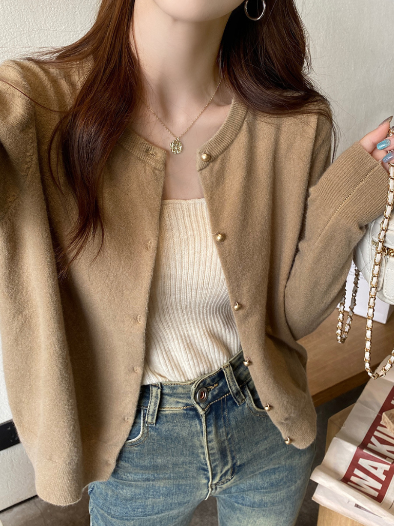 Korean Slim Fit Knit Cardigan for Women – Long Sleeve Single Breasted Casual Jumper