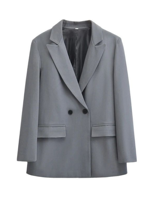 Women’s Double Breasted Office Blazer Coat – Chic Long Sleeve Business Outerwear with Flap Pockets