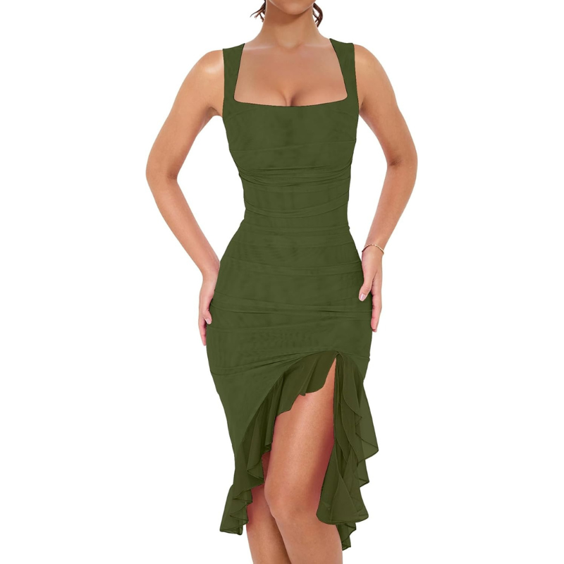 Ruffle Mesh Bodycon Party Dress
