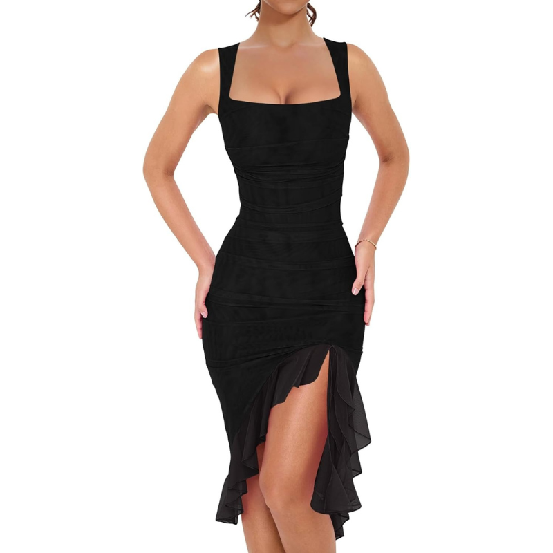 Ruffle Mesh Bodycon Party Dress