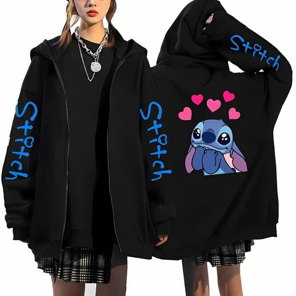 Oversized Lilo & Stitch Zip Up Hoodie