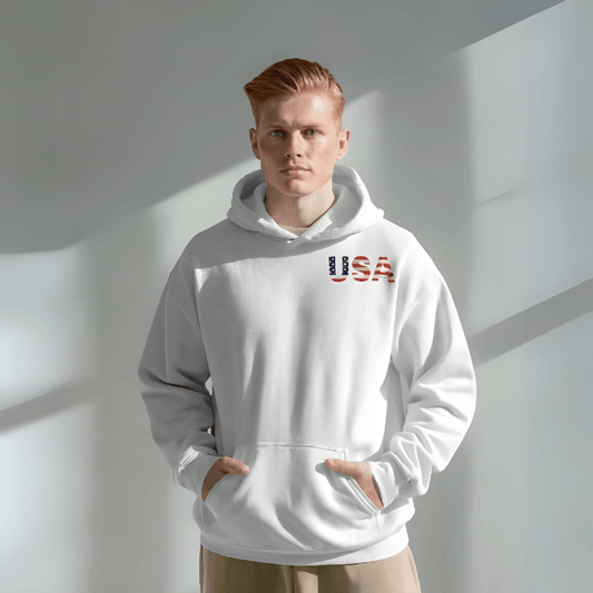 Premium Minimalist White Hoodie | American Flag Logo | Classic USA Streetwear Apparel