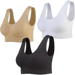 Seamless Sports Bra Set for Women – 3 Pack Wirefree Yoga Bras with Removable Pads