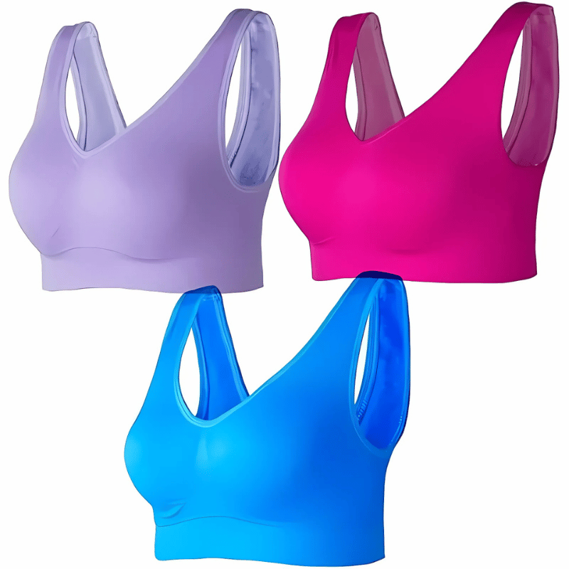 Seamless Sports Bra Set for Women – 3 Pack Wirefree Yoga Bras with Removable Pads