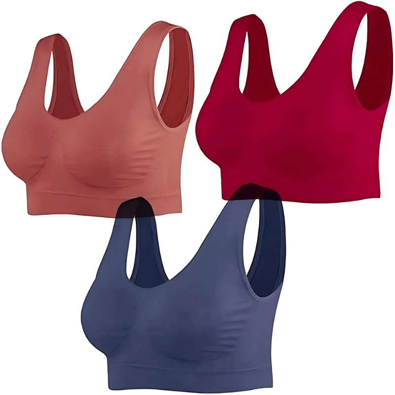Seamless Sports Bra Set for Women – 3 Pack Wirefree Yoga Bras with Removable Pads