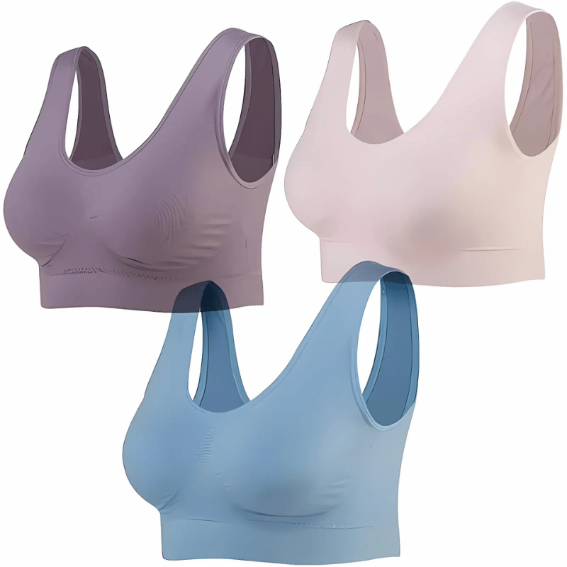 Seamless Sports Bra Set for Women – 3 Pack Wirefree Yoga Bras with Removable Pads