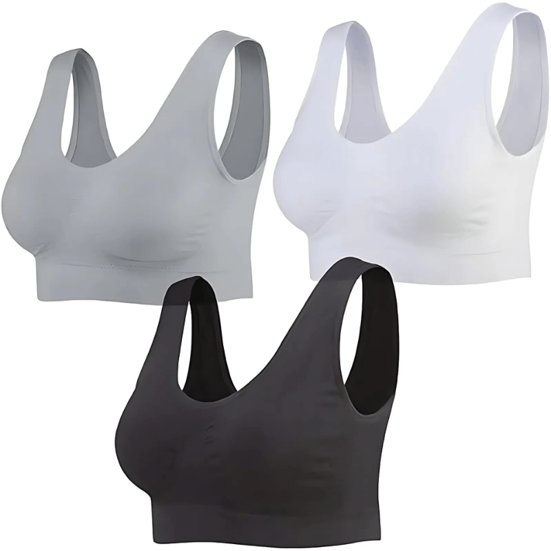 Seamless Sports Bra Set for Women – 3 Pack Wirefree Yoga Bras with Removable Pads