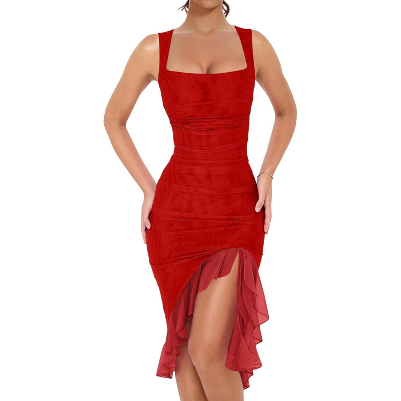 Ruffle Mesh Bodycon Party Dress