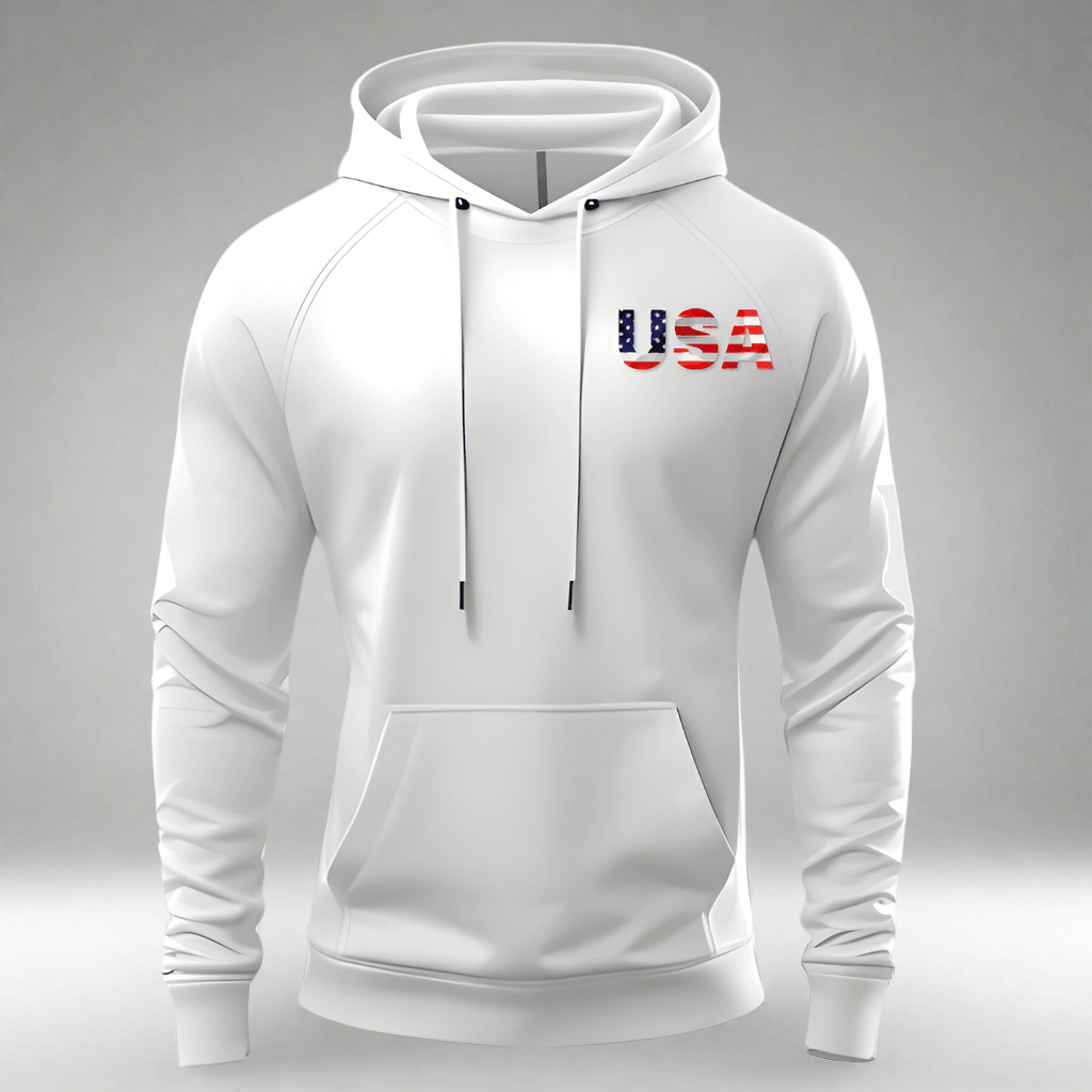 Premium Minimalist White Hoodie | American Flag Logo | Classic USA Streetwear Apparel