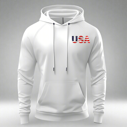 Premium Minimalist White Hoodie | American Flag Logo | Classic USA Streetwear Apparel